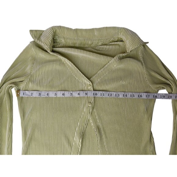 Lyaner Womens Ribbed Long Sleeve Button-Up Top L Polyester/Spandex Green - Picture 6 of 10